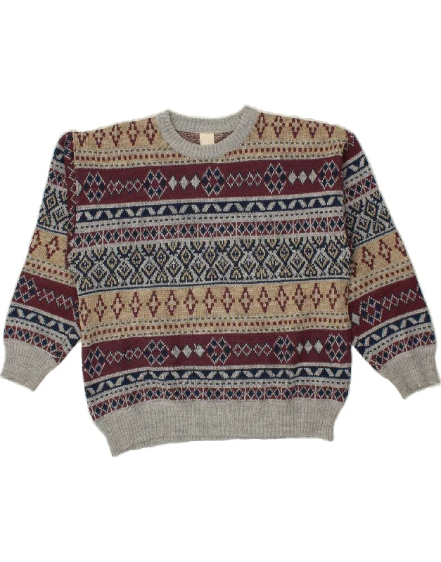 VINTAGE Womens Crew Neck Jumper Sweater EU 44 XL Grey Fair Isle Acrylic Casual Formal Business VINTAGE Womens Crew Neck Jumper Sweater EU 44 XL Grey Fair Isle Acrylic Casual Formal Business