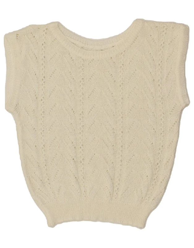 VINTAGE Womens Crop Boat Neck Jumper Sweater UK 14 Medium Off White Thin Thick Dense VINTAGE Womens Crop Boat Neck Jumper Sweater UK 14 Medium Off White Thin Thick Dense