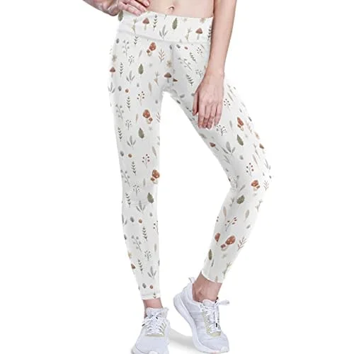 visesunny High Waist Yoga Pants with Pockets Cute Mushroom Forest Painting Soft Tummy Control Workout Leggings Trendy Ombre Effect Leggings