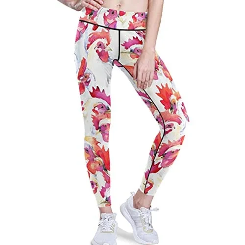visesunny High Waist Yoga Pants with Pockets White Rooster Animal Buttery Soft Tummy Control Running Workout Pants 4 Way Stretch Pocket Leggings Fashionable Printed Leggings visesunny High Waist Yoga Pants with Pockets White Rooster Animal Buttery Soft Tummy Control Running Workout Pants 4 Way Stretch Pocket Leggings Fashionable Printed Leggings