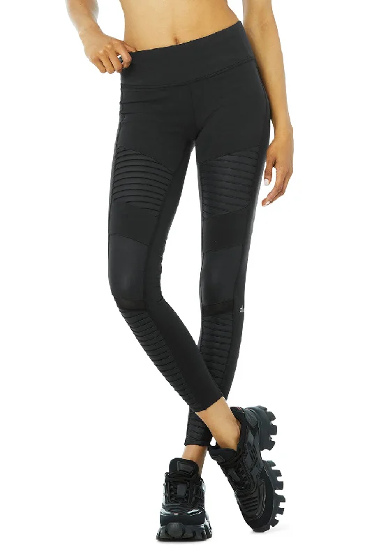 Moto Legging - Black/Black Glossy Comfortable Stretch Leggings