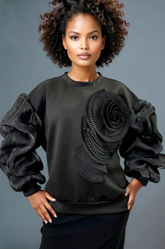 W5891 BLACK ROUND NECK OVERSIZED LONG SLEEVE SWEATER TOP Sweater Knitwear Pullover