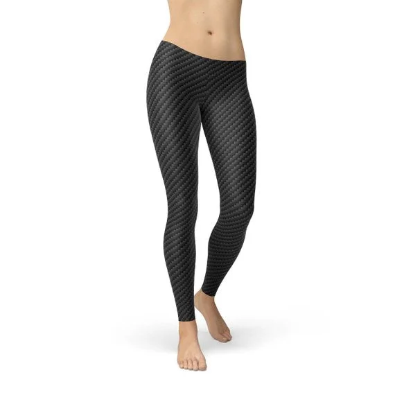 Womens Black Carbon Fiber Leggings Cozy Sweat-Wicking Leggings