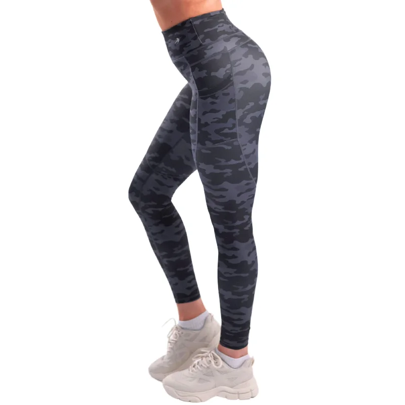 Women's Compression Leggings W/ Pockets - Camo Black Comfortable Bootcut Workout Leggings Women's Compression Leggings W/ Pockets - Camo Black Comfortable Bootcut Workout Leggings