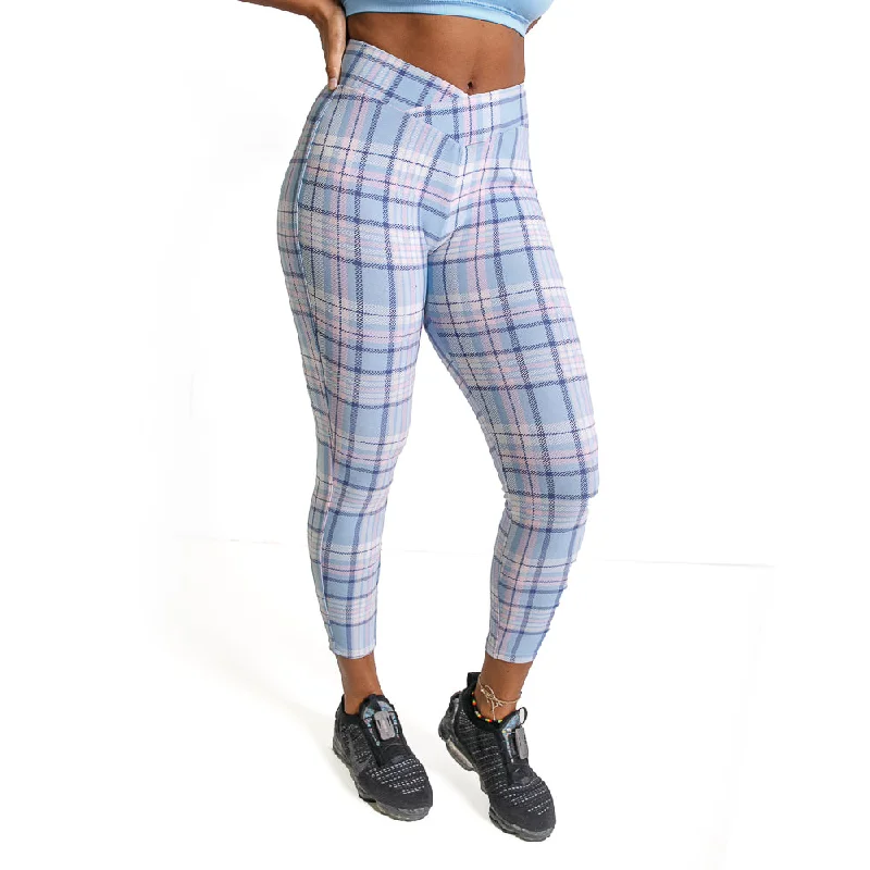 Women's Cross Waist Leggings - Plaid Trendy Flared Leggings