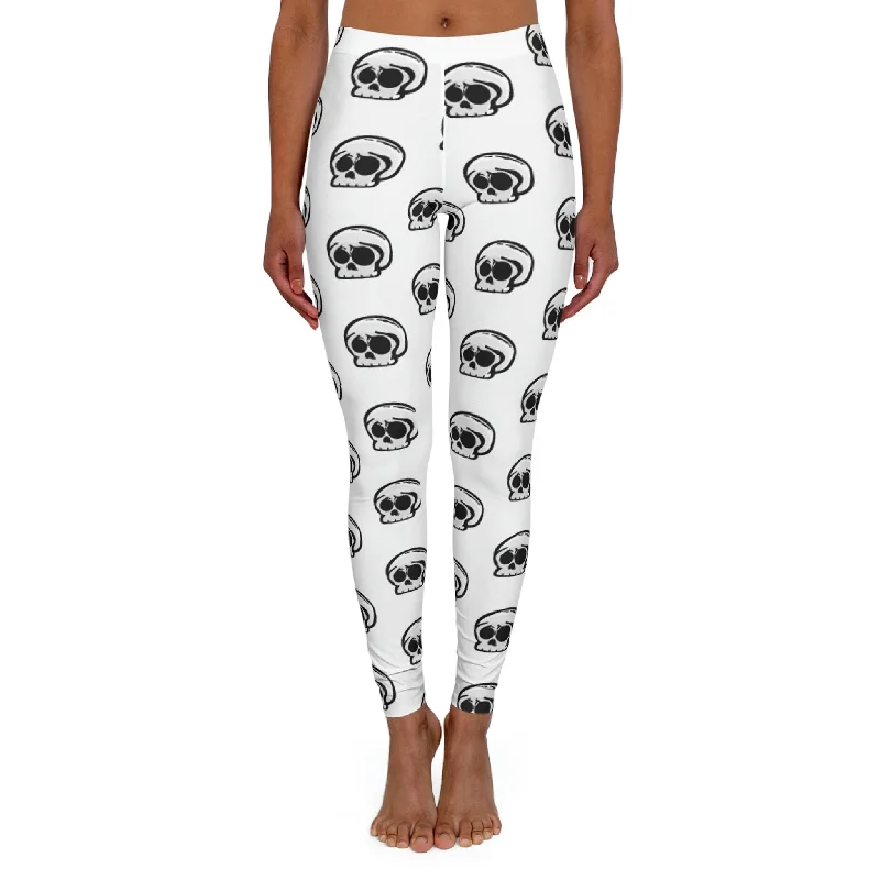 Women's Skull Heads White Spandex Leggings Stylish Side-Stripe Leggings