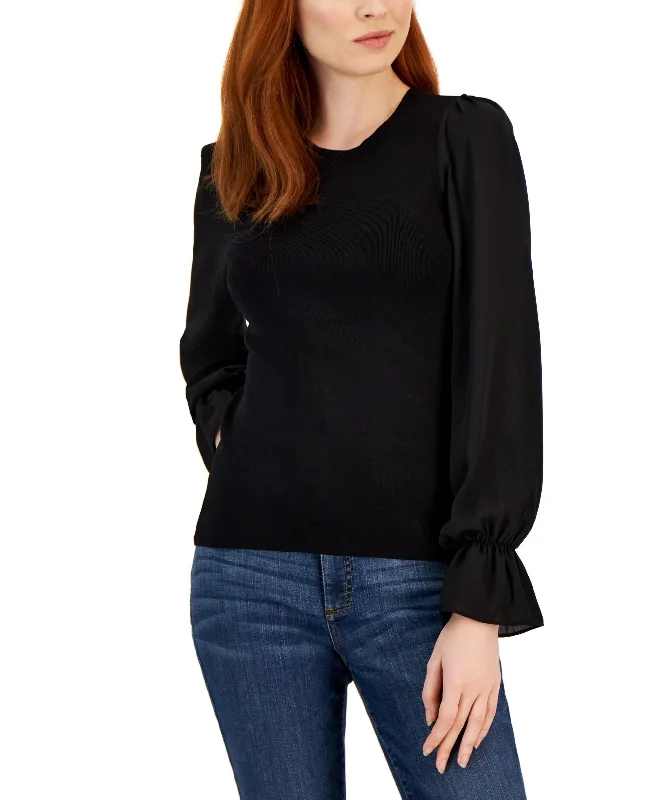 Women's Woven Sleeve Sweater Beaded Sweater Sequined Faux Fur