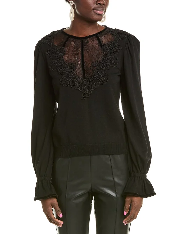 Alberta Ferretti Lace-Trim Wool Sweater