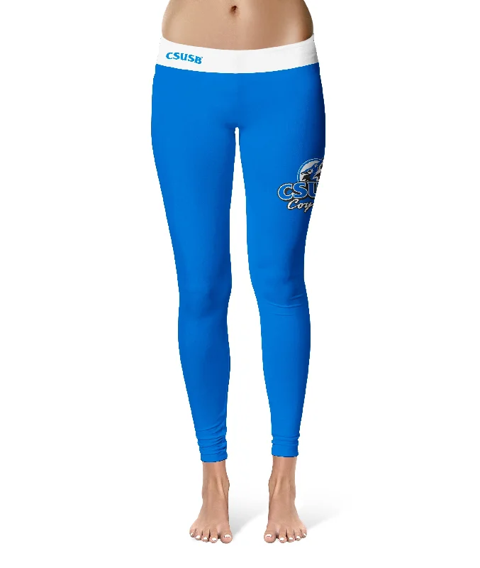 Cal State San Bernardino Coyotes CSUSB Logo on Thigh Purple Yoga Leggings for Women by Vive La Fete