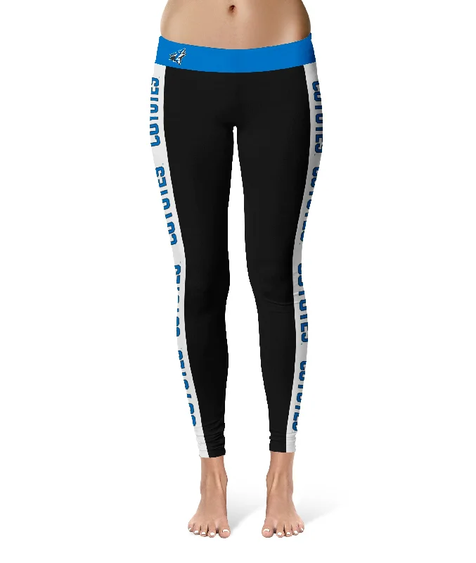 Cal State San Bernardino Coyotes Game Day White Stripes Black Yoga Leggings for Women by Vive La Fete