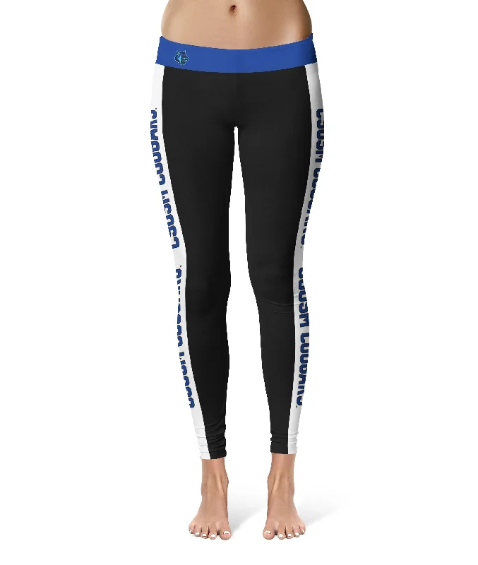 Cal State San Marcos Cougars Game Day White Stripes Black Yoga Leggings for Women by Vive La Fete