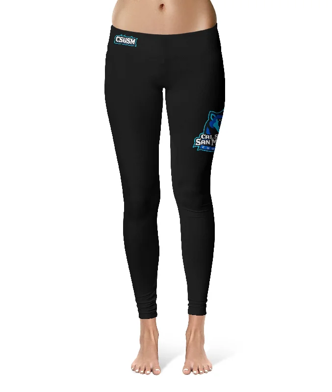 Cal State San Marcos Cougars Large Logo on Thigh Black Yoga Leggings for Women by Vive La Fete