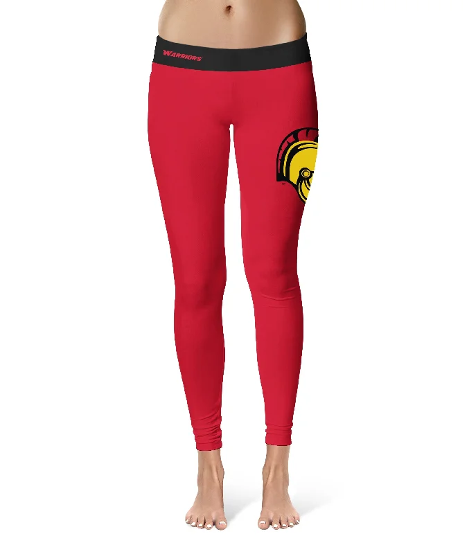 Cal State Stanislaus Warriors Game Day Logo on Thigh Red Yoga Leggings for Women by Vive La Fete