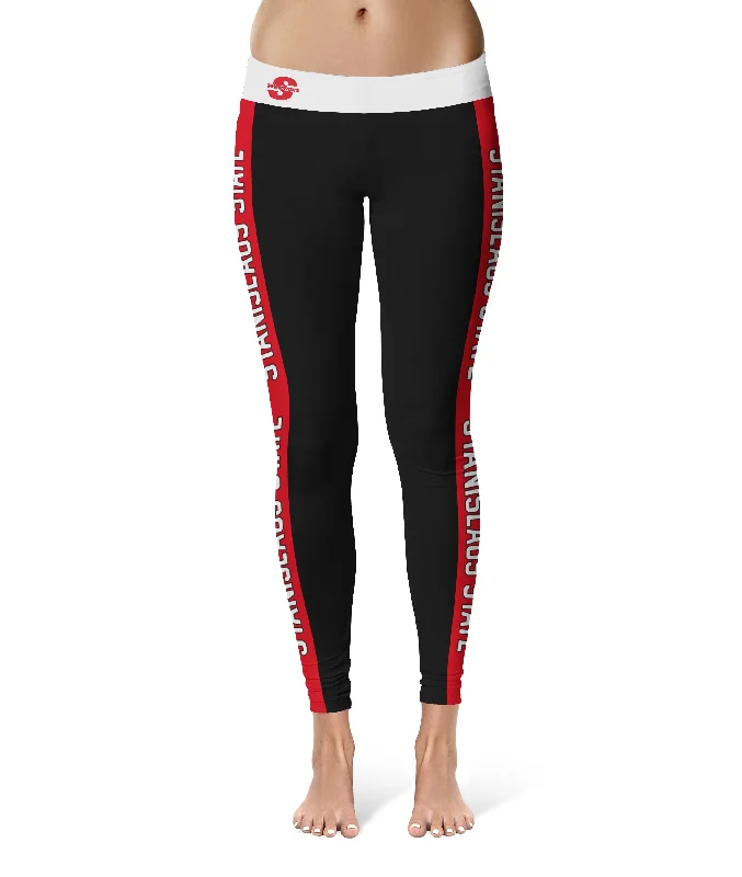 Cal State Stanislaus Warriors Game Day Red Stripes Black Yoga Leggings for Women by Vive La Fete