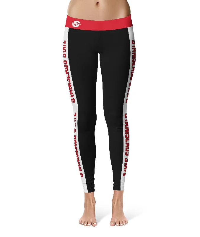 Cal State Stanislaus Warriors Game Day White Stripes Black Yoga Leggings for Women by Vive La Fete