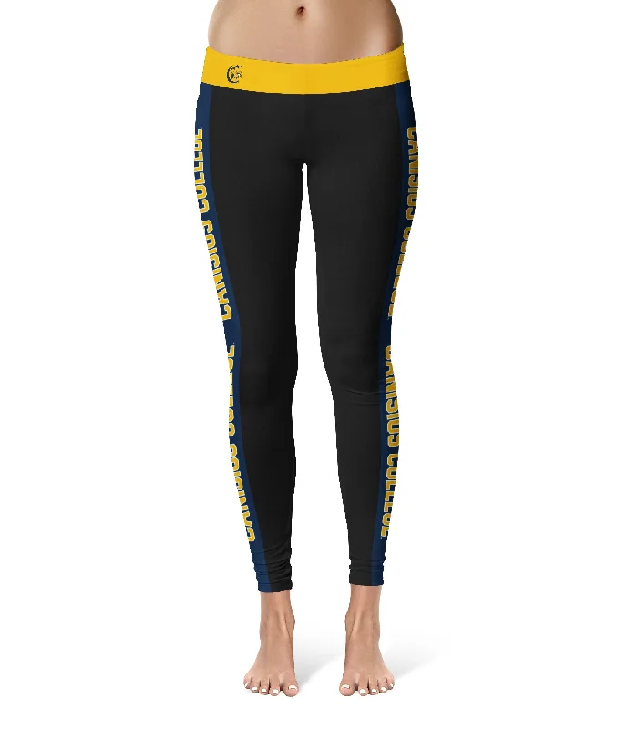 Canisius College Golden Griffins Game Day Blue Stripes Black Yoga Leggings for Women by Vive La Fete