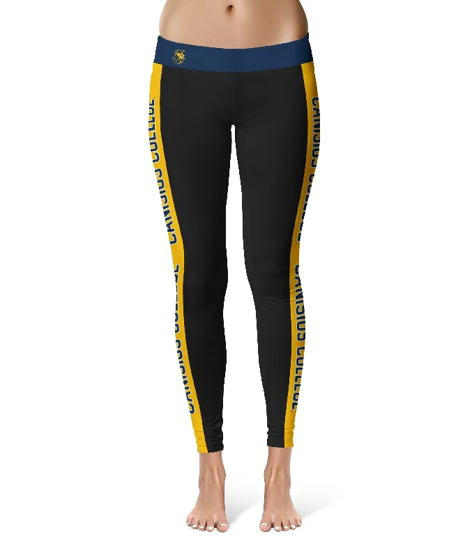 Canisius College Golden Griffins Game Day Gold Stripes Black Yoga Leggings for Women by Vive La Fete