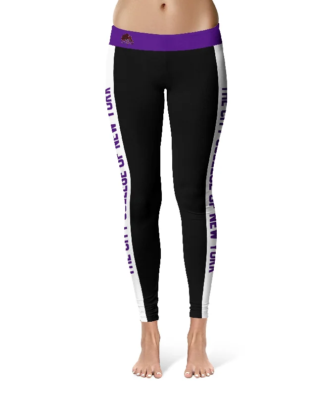 City College of New York Beavers Game Day White Stripes Black Yoga Leggings for Women by Vive La Fete