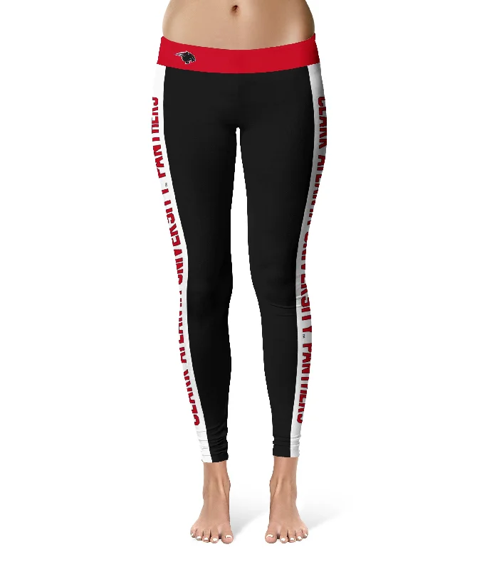 Clark Atlanta Panthers Game Day White Stripes Black Yoga Leggings for Women by Vive La Fete