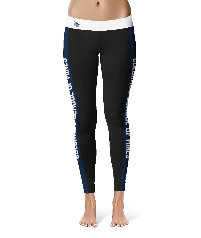 Colorado Mines Orediggers Game Day Blue Stripes Black Yoga Leggings for Women by Vive La Fete