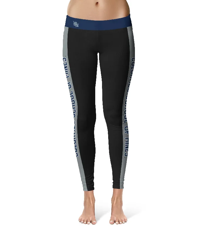 Colorado Mines Orediggers Game Day Gray Stripes Black Yoga Leggings for Women by Vive La Fete