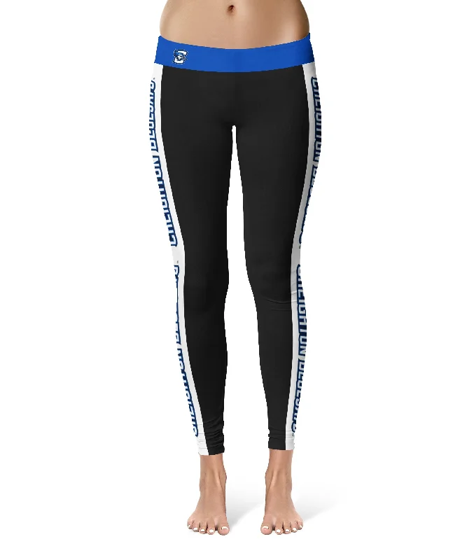 Creighton University Bluejays Game Day White Stripes Black Yoga Leggings for Women by Vive La Fete