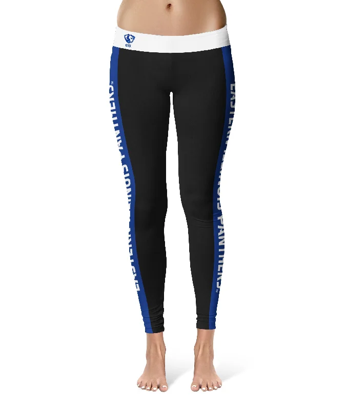 Eastern Illinois Panthers EIU Game Day Blue Stripes Black Yoga Leggings for Women by Vive La Fete