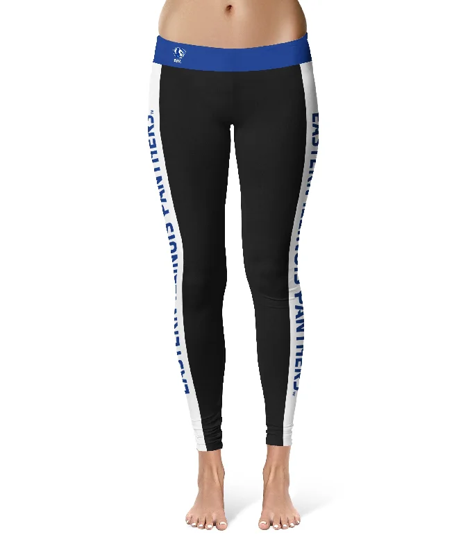 Eastern Illinois Panthers EIU Game Day White Stripes Black Yoga Leggings for Women by Vive La Fete