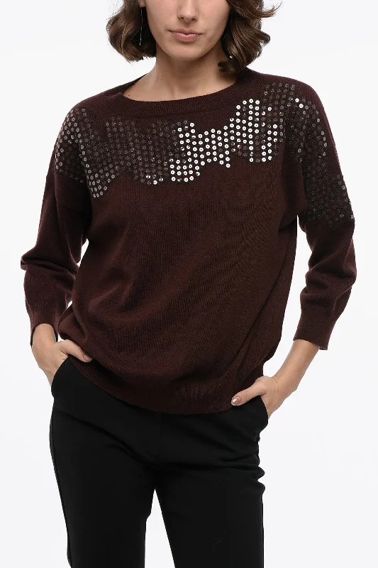 Fabiana Filippi Cashmere Crewneck Sweater With Sequined Embroderies