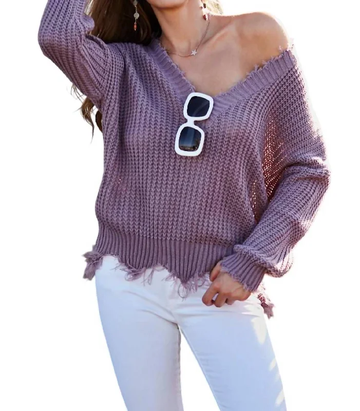 Frayed Sweater In Purple Ash