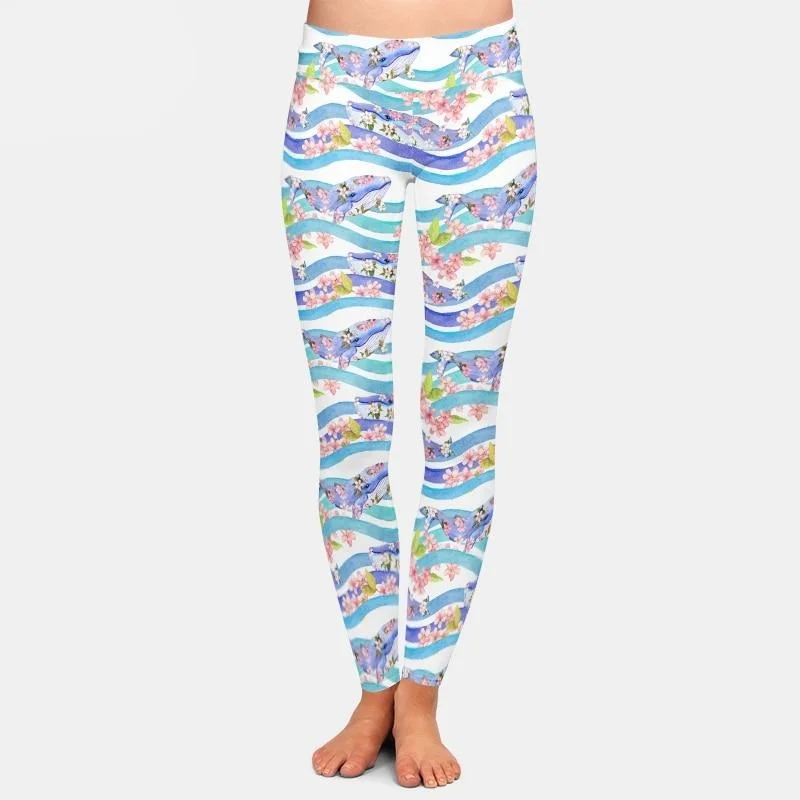 Ladies 3D Cartoon Whales Printed Leggings