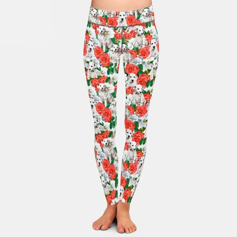 Ladies 3D Dalmatians & Roses Patterned Leggings