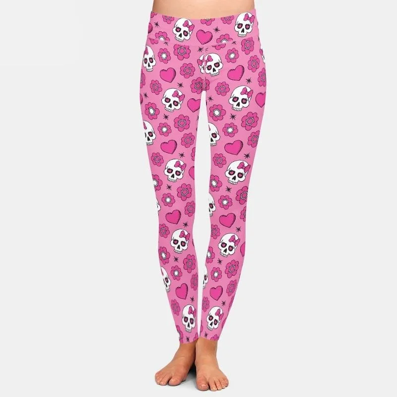 Ladies 3D Flowers, Skulls & Hearts Printed Leggings