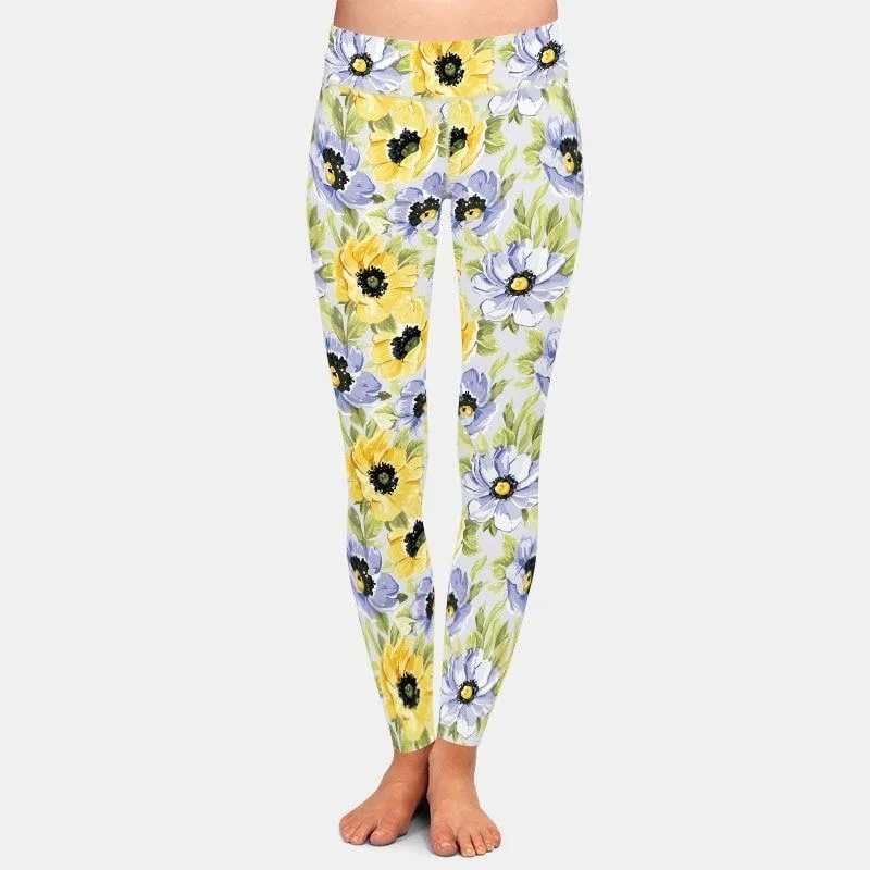 Ladies Beautiful Watercoloured Flower Printed Leggings