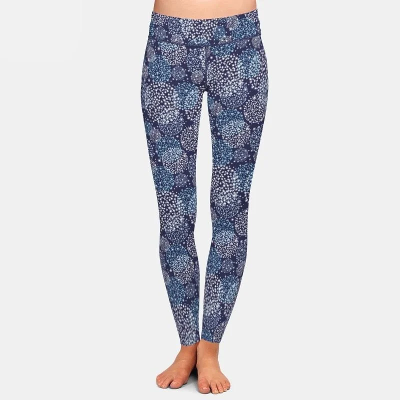 Ladies Blue/White Fireworks Printed Leggings