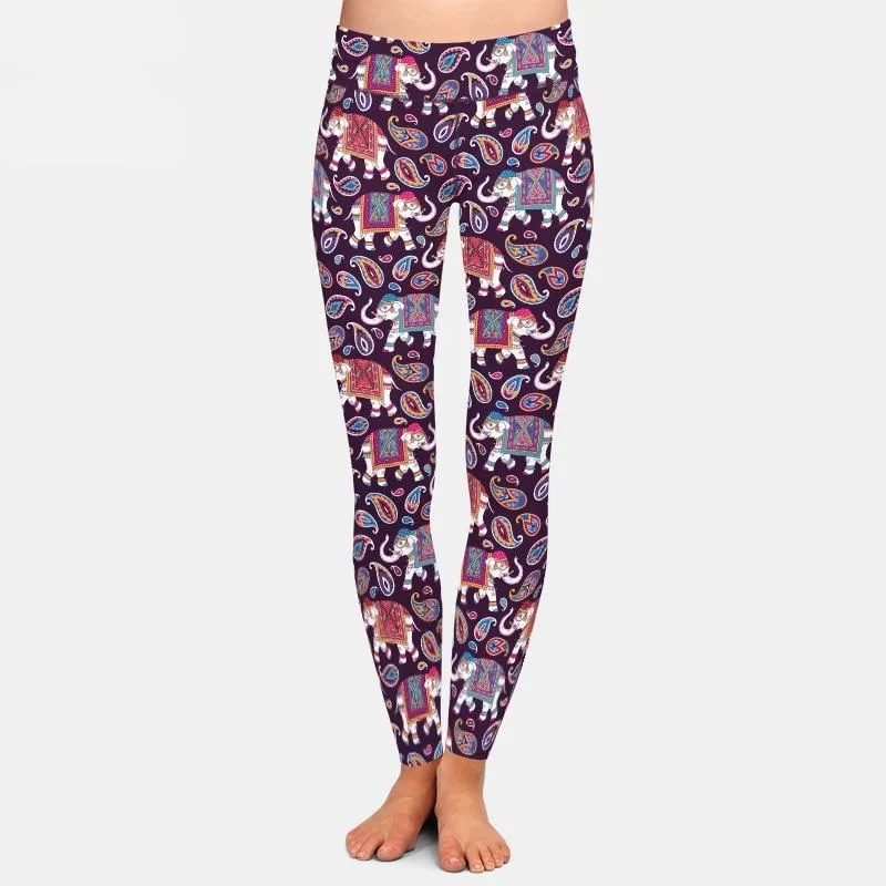 Ladies Cute Elephants & Paisley Printed Leggings