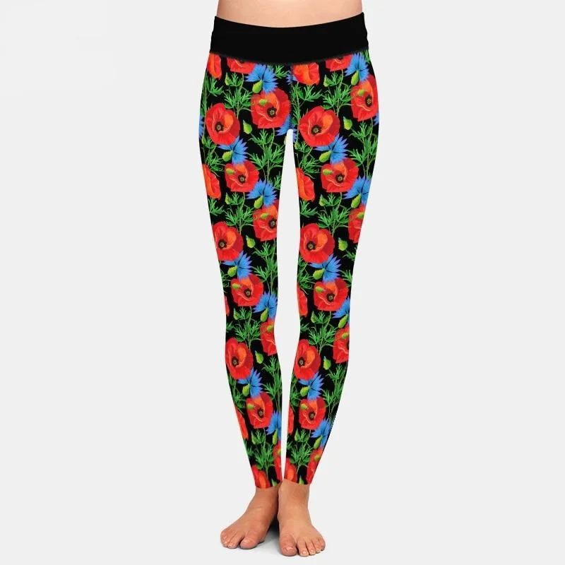 Ladies Gorgeous 3D Poppies Printed Leggings