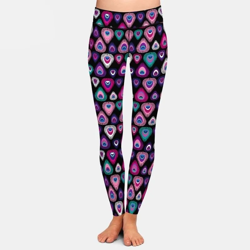 Ladies New Peacock Feather Printed Leggings