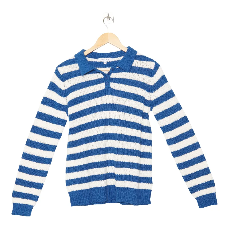 mySTYLE Women's Street Smart Stripe Polo Pull-Over Sweater