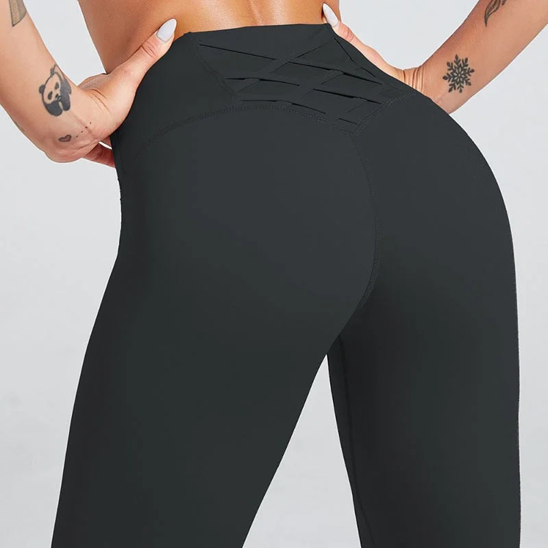 NORMOV Women Leggings High Waist Slim Cross Leggings Fitness Elastic Quick Drying Push Up Leggins Workout Femme Solid Color