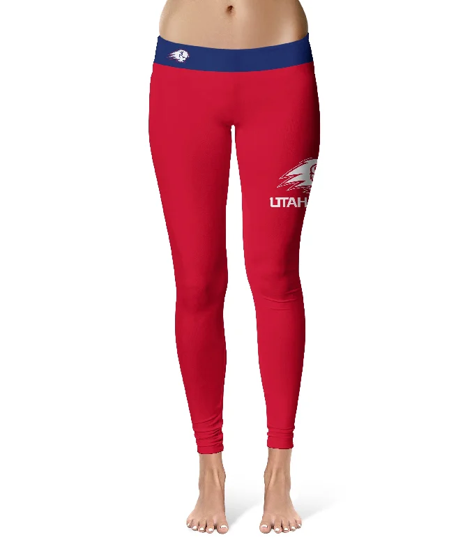 Utah Tech Trailblazers Game Day Logo on Thigh Red Yoga Leggings for Women by Vive La Fete