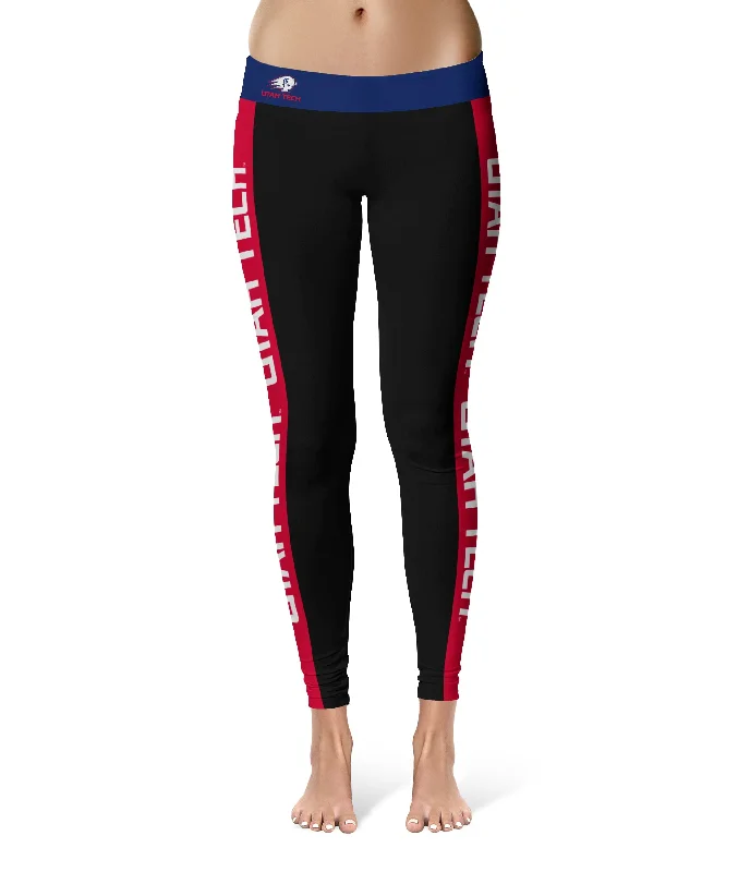 Utah Tech University Trailblazers Game Day Red Stripes Black Yoga Leggings for Women by Vive La Fete