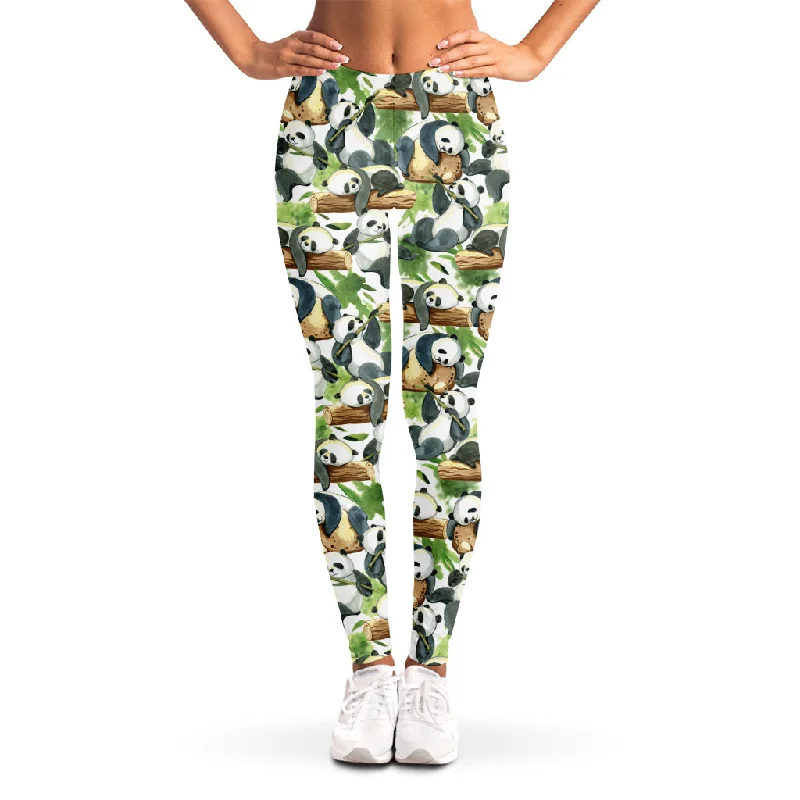 Watercolor Panda Bear Pattern Print Women's Leggings