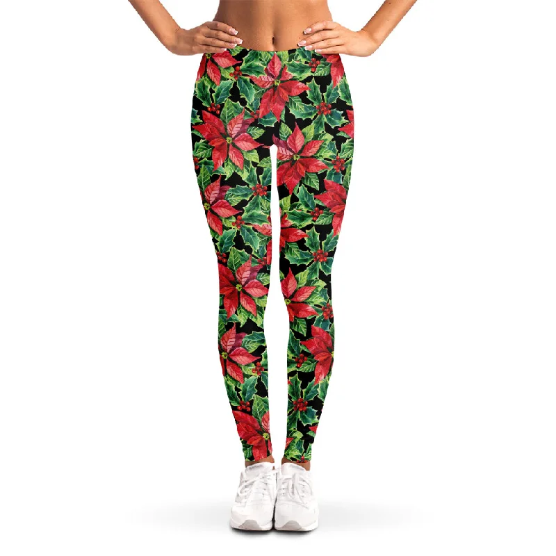 Watercolor Poinsettia Pattern Print Women's Leggings