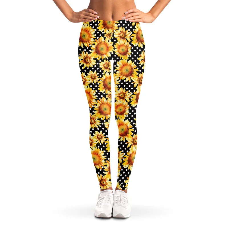 Watercolor Polka Dot Sunflower Print Women's Leggings