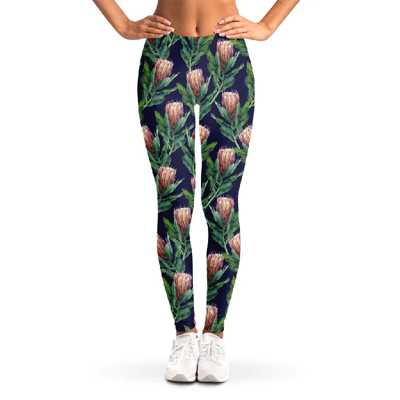 Watercolor Protea Pattern Print Women's Leggings