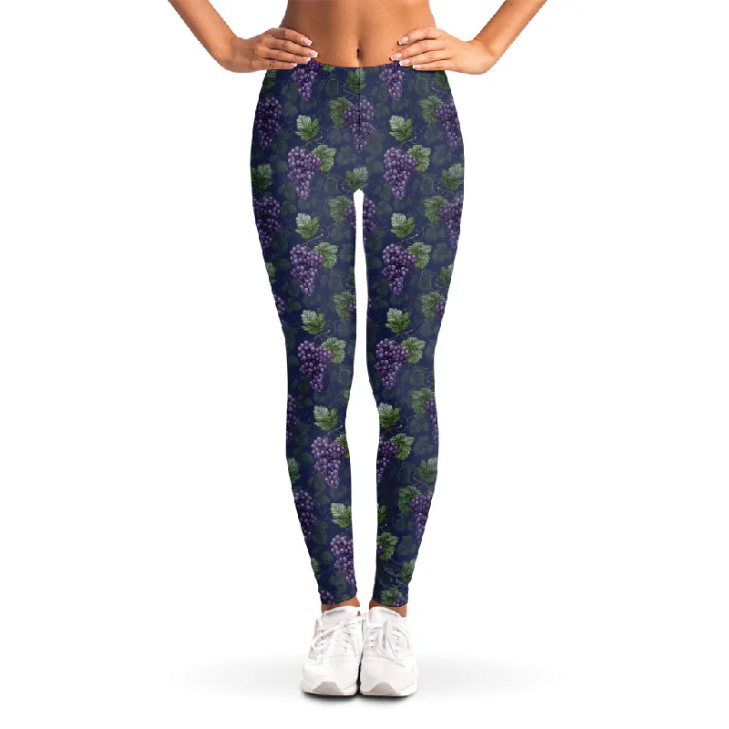 Watercolor Purple Grapes Pattern Print Women's Leggings