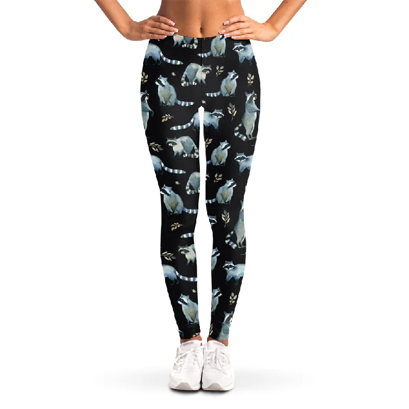 Watercolor Raccoon Pattern Print Women's Leggings