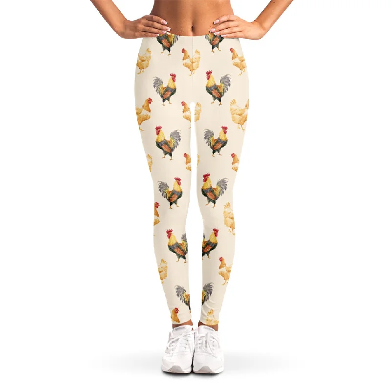 Watercolor Rooster Pattern Print Women's Leggings