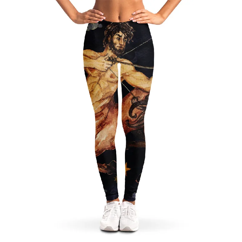 Watercolor Sagittarius Zodiac Sign Print Women's Leggings